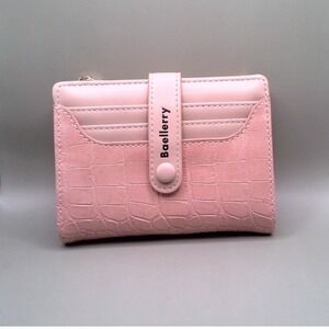 Baellerry Pink Crocodile Embossed Bifold Wallet Snap Closure Card Holder Zipper